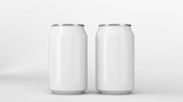 Mockup beyaz arka plan üzerinde iki küçük beyaz alüminyum soda kutular