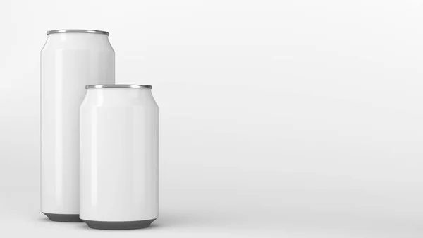 Grande e pequeno refrigerante branco latas mockup — Fotografia de Stock