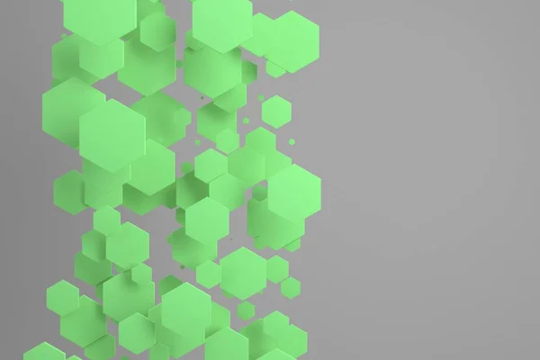 Hexágonos verdes de tamanho aleatório no fundo branco — Fotografia de Stock