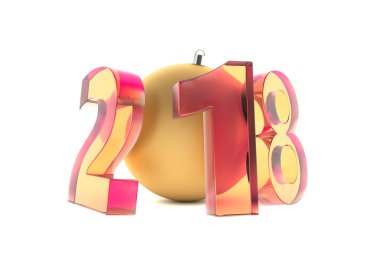 Yeni 2018 yıl kırmızı rakamlar altın dekorasyon top ile cam