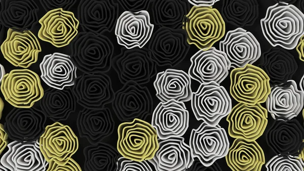 Patroon van zwarte, witte en gele bloemen — Stockfoto