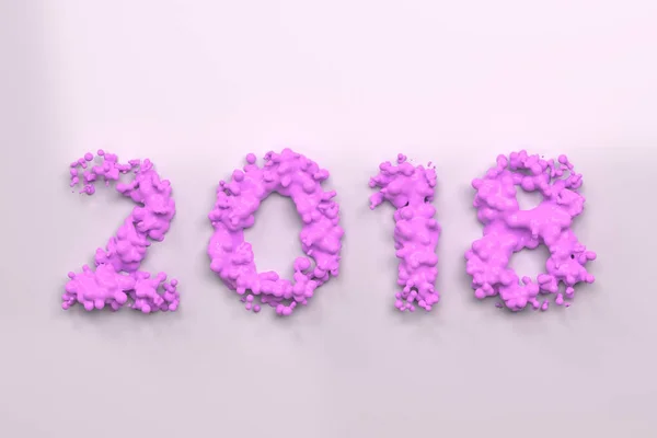 Жидкий фиолетовый номер 2018 с капельками на белом фоне — стоковое фото