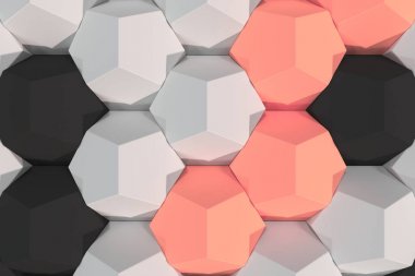 Beyaz, kırmızı ve siyah altıgen öğelerin desen