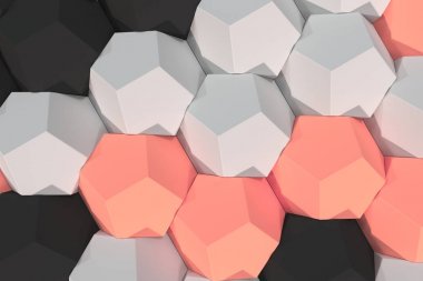 Beyaz, kırmızı ve siyah altıgen öğelerin desen