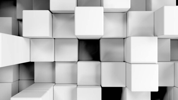 Wall of white cubes. Abstract 3d background. 3D render illustration