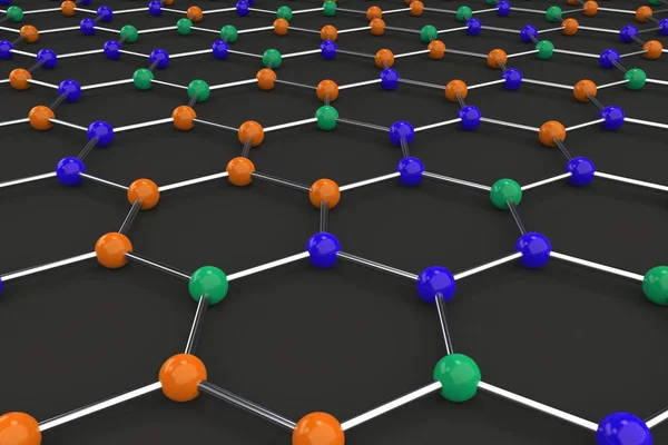 Estrutura atômica do grafeno sobre fundo preto — Fotografia de Stock
