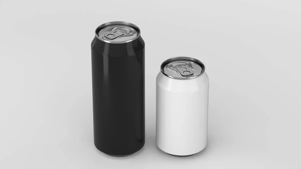 Big black and small white soda cans mockup — Stock Photo, Image