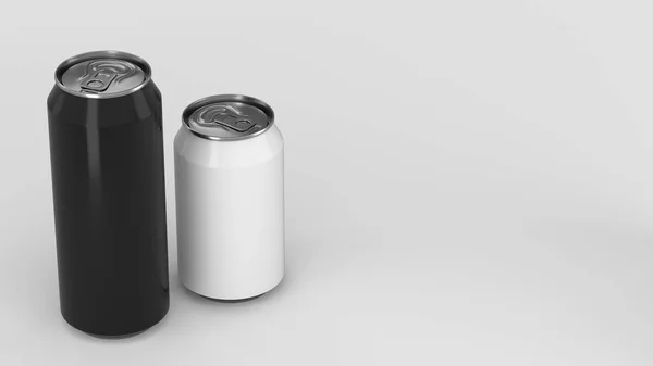 Duże czarne i małe białe soda puszki makieta — Zdjęcie stockowe