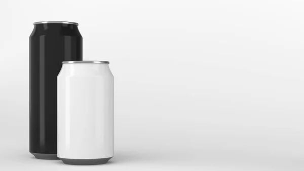 Grande preto e pequeno branco refrigerante latas mockup — Fotografia de Stock