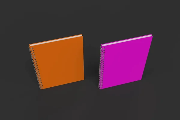 Dois cadernos com encadernação em espiral em fundo preto — Fotografia de Stock