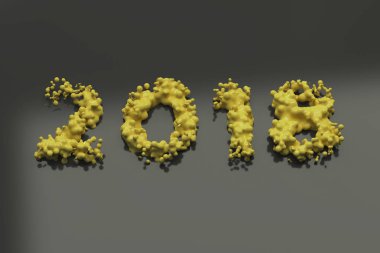 Siyah zemin üzerine sarı sıvı 2018 numarasıyla damla