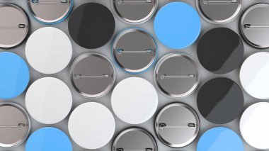 Beyaz zemin üzerine boş siyah, beyaz ve mavi rozetleri