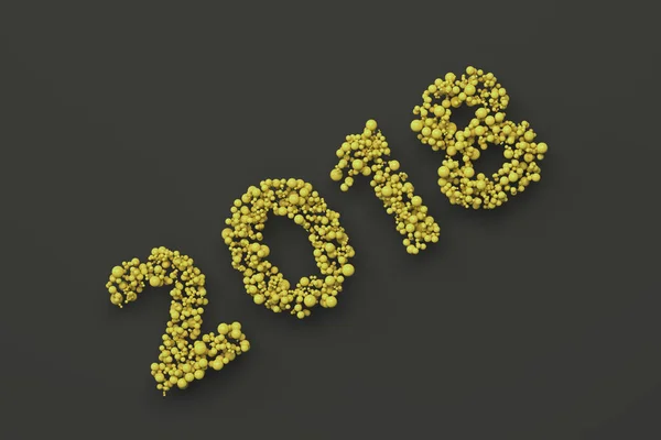 2018 Zahl aus gelben Kugeln auf schwarzem Hintergrund — Stockfoto