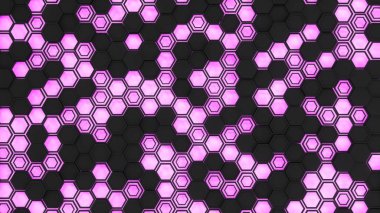 Turuncu mor b siyah altıgenler yapılmış 3d arka plan