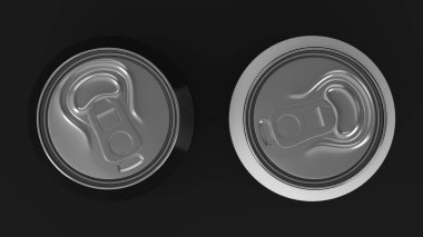 Mockup siyah bac üzerinde iki küçük siyah beyaz alüminyum soda kutular
