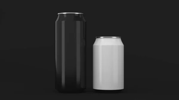 Grandes latas de refresco blanco negro y pequeño maqueta — Foto de Stock