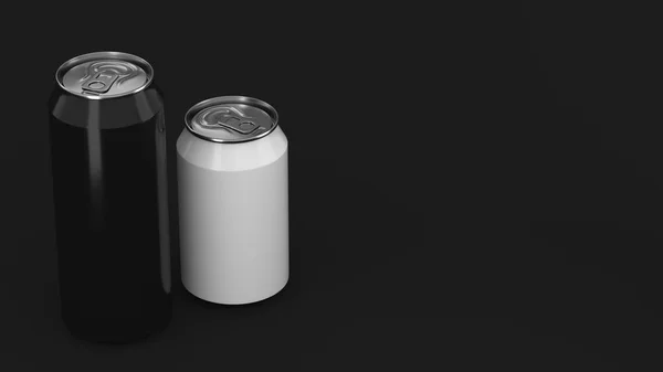 Duże czarne i małe białe soda puszki makieta — Zdjęcie stockowe