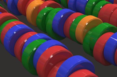 Siyah backgro mavi, kırmızı ve yeşil silindir tablet paterni