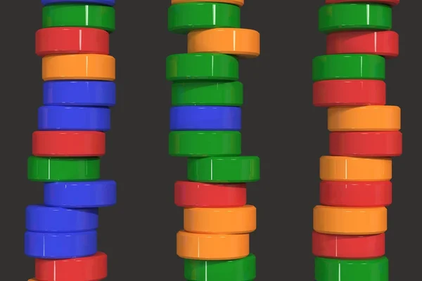 Modèle de comprimés de cylindre bleu, rouge et vert sur fond noir — Photo