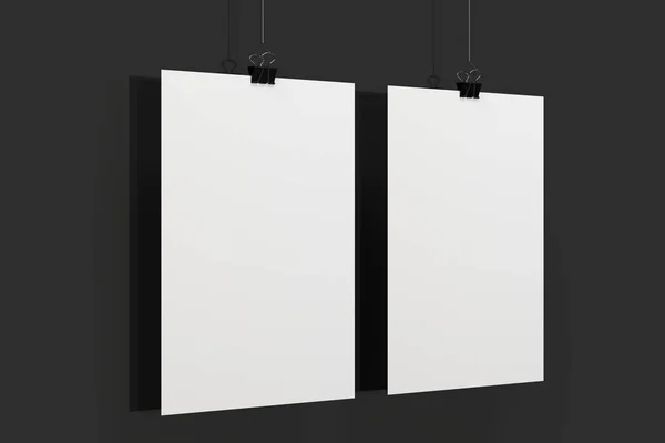 Ciltçi ile iki boş beyaz posterler mockup üzerinde siyah backgro klip