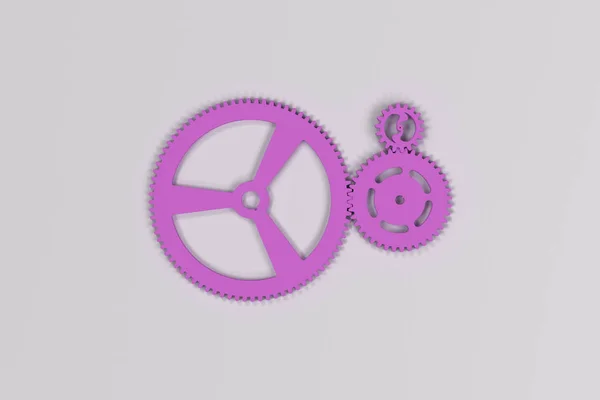Набор фиолетовых шестерен и шестерен на белом фоне — стоковое фото