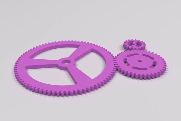 Set of violet gears and cogs on white background — Stock Photo, Image