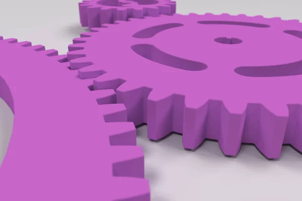 Набір фіолетових шестерень і конекторів на білому тлі — стокове фото