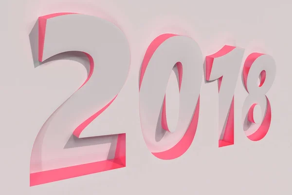 2018 baixo-relevo número na superfície branca com lados vermelhos — Fotografia de Stock