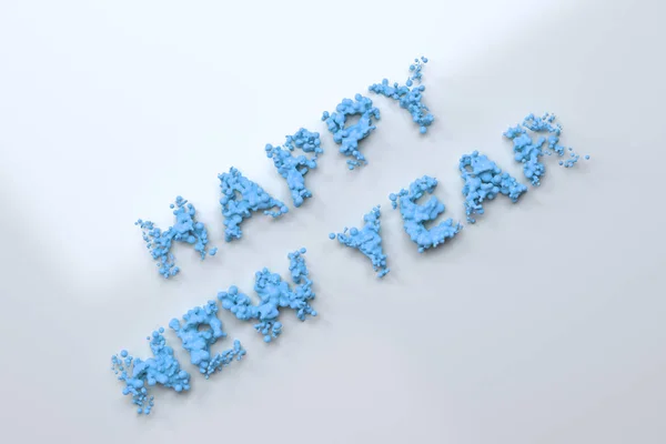 Рідкий синій Щасливі новорічні слова з краплями на білому тлі — стокове фото