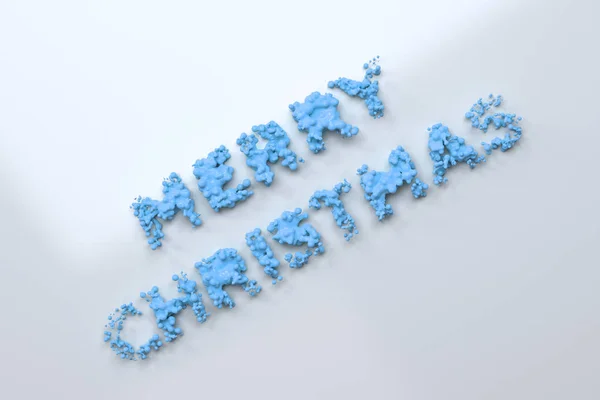 Azul líquido Palavras de Feliz Natal com gotas sobre fundo branco — Fotografia de Stock