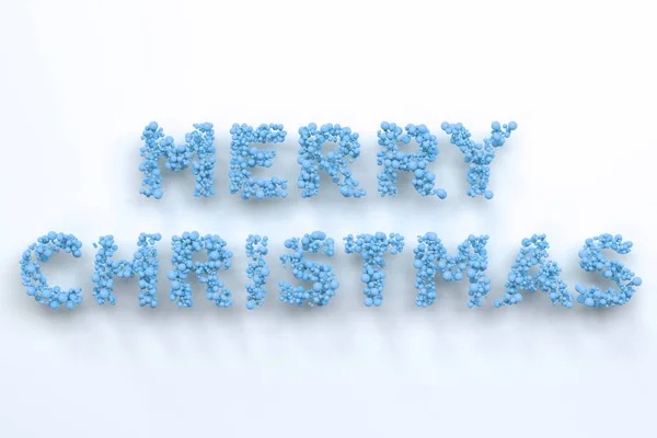 Feliz Natal palavras de bolas azuis no fundo branco — Fotografia de Stock