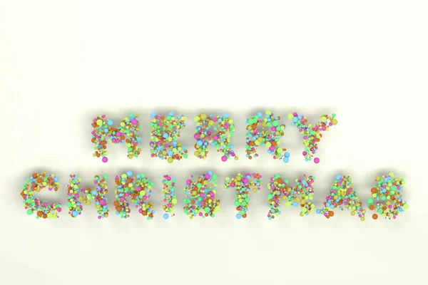 Веселі різдвяні слова з барвистих кульок на білому тлі — стокове фото