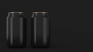 İki küçük siyah ve altın alüminyum soda kutular mockup siyah arka