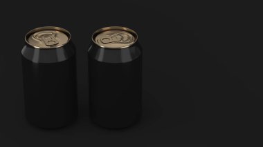 İki küçük siyah ve altın alüminyum soda kutular mockup siyah arka