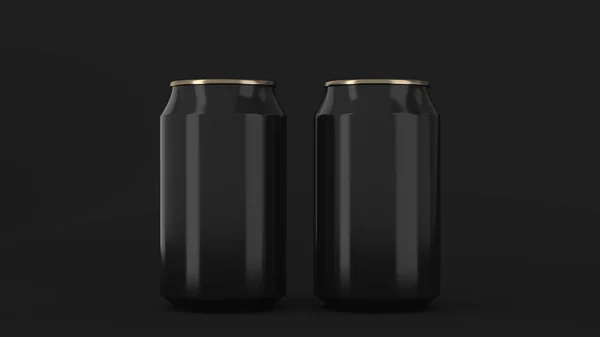 Two small black and gold aluminum soda cans mockup on black back