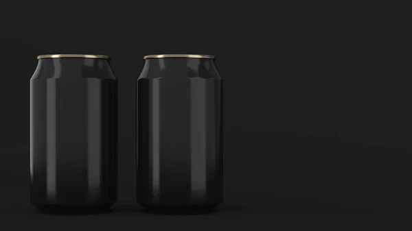 Twee kleine zwart en goud aluminium soda cans mockup op zwarte rug — Stockfoto