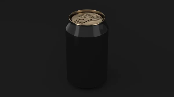 Branco pequeno soda de alumínio preto e dourado pode mockup em preto ba — Fotografia de Stock