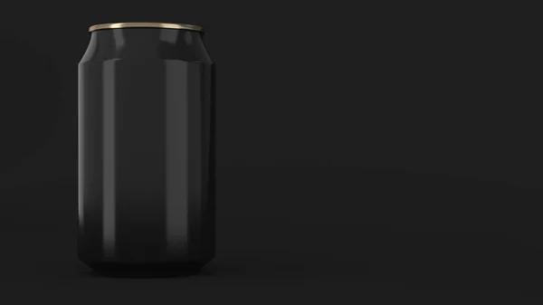 En blanco pequeña soda de aluminio negro y oro puede maqueta en ba negro — Foto de Stock