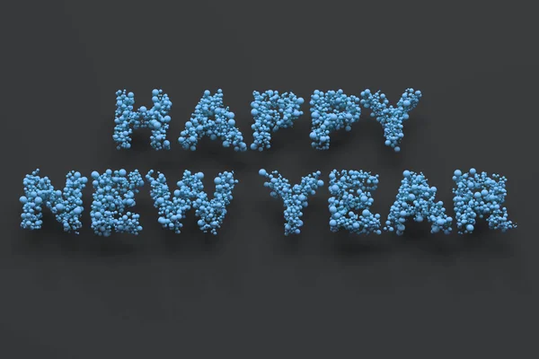 Щасливі новорічні слова з блакитних кульок на чорному тлі — стокове фото