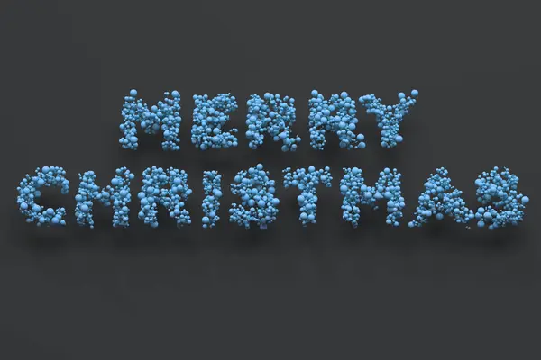 Χαρούμενα Χριστούγεννα λέξεις από μπλε μπάλες σε μαύρο φόντο — Φωτογραφία Αρχείου