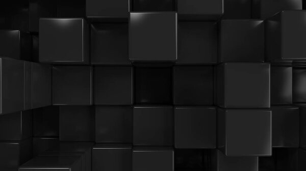 Wall of black cubes. Abstract 3d background. 3D render illustration
