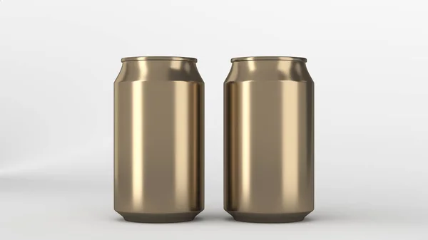 Två små guld aluminium soda burkar mockup på vit bakgrund — Stockfoto