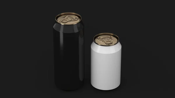 Grande preto e pequeno branco latas de refrigerante de ouro mockup — Fotografia de Stock