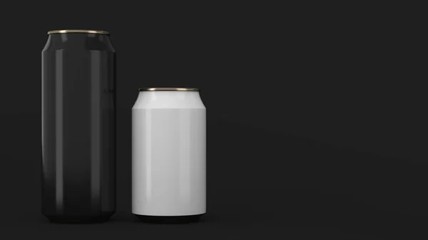 Grandes latas de refresco de oro blanco negro y pequeño maqueta — Foto de Stock