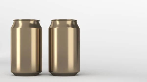 Twee kleine gouden aluminium soda cans mockup op witte achtergrond — Stockfoto