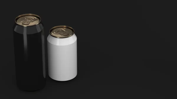 Grandes latas de refresco de oro blanco negro y pequeño maqueta —  Fotos de Stock