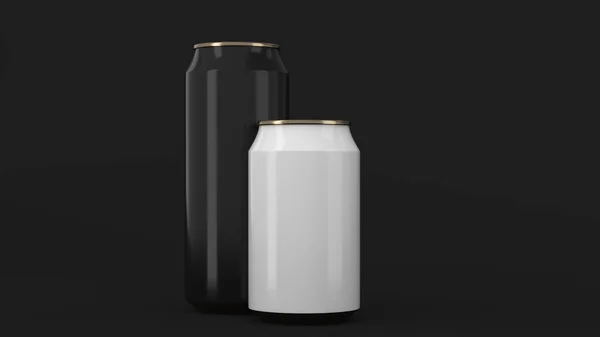 Grande preto e pequeno branco latas de refrigerante de ouro mockup — Fotografia de Stock