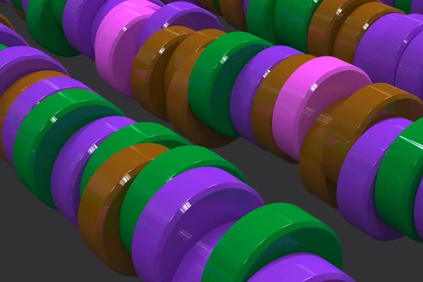 Wzór, brązowy, fioletowy i zielony cylinder tabletek na czarny bac — Zdjęcie stockowe