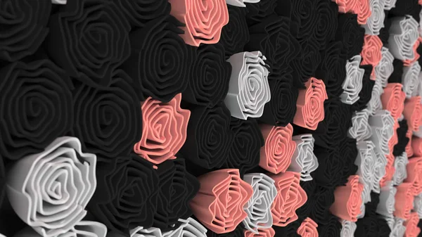 Patroon van zwarte, witte en rode bloemen — Stockfoto