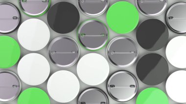 Beyaz zemin üzerine boş siyah, beyaz ve yeşil rozetleri